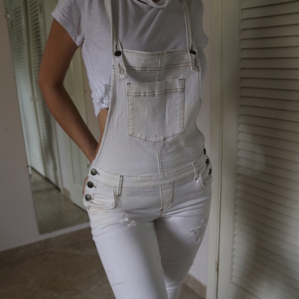 White Distressed Overalls